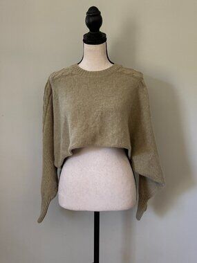 Codes Combine "Fox Premium Blended" Cropped Batwing Cable-Knit Sweater S/M NWT